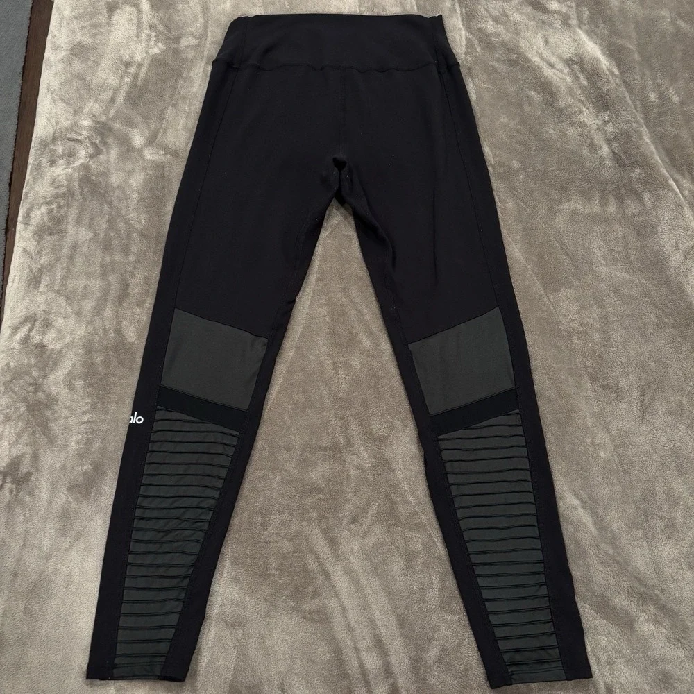 Alo Yoga Leggings Womens XL Moto High Waist Black Athletic Activewear Black